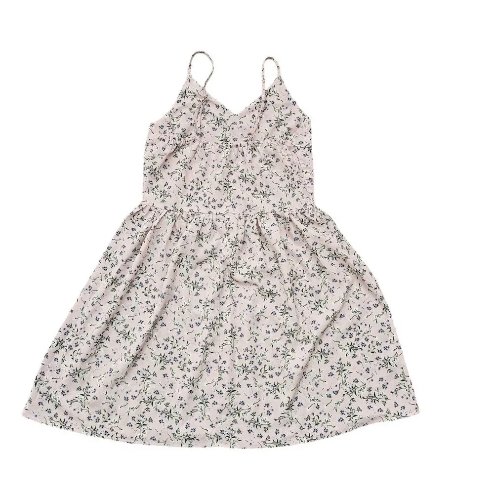 Romwe Balletcore Pink Ditsy Floral V-Neck Above Knee Dress Sz 4/Small